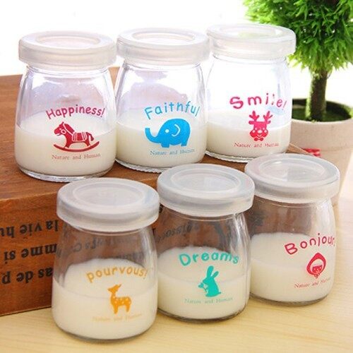 Combo 12 hũ thủy tinh đựng sữa chua loại có in hình - 12 hũ sữa chua
