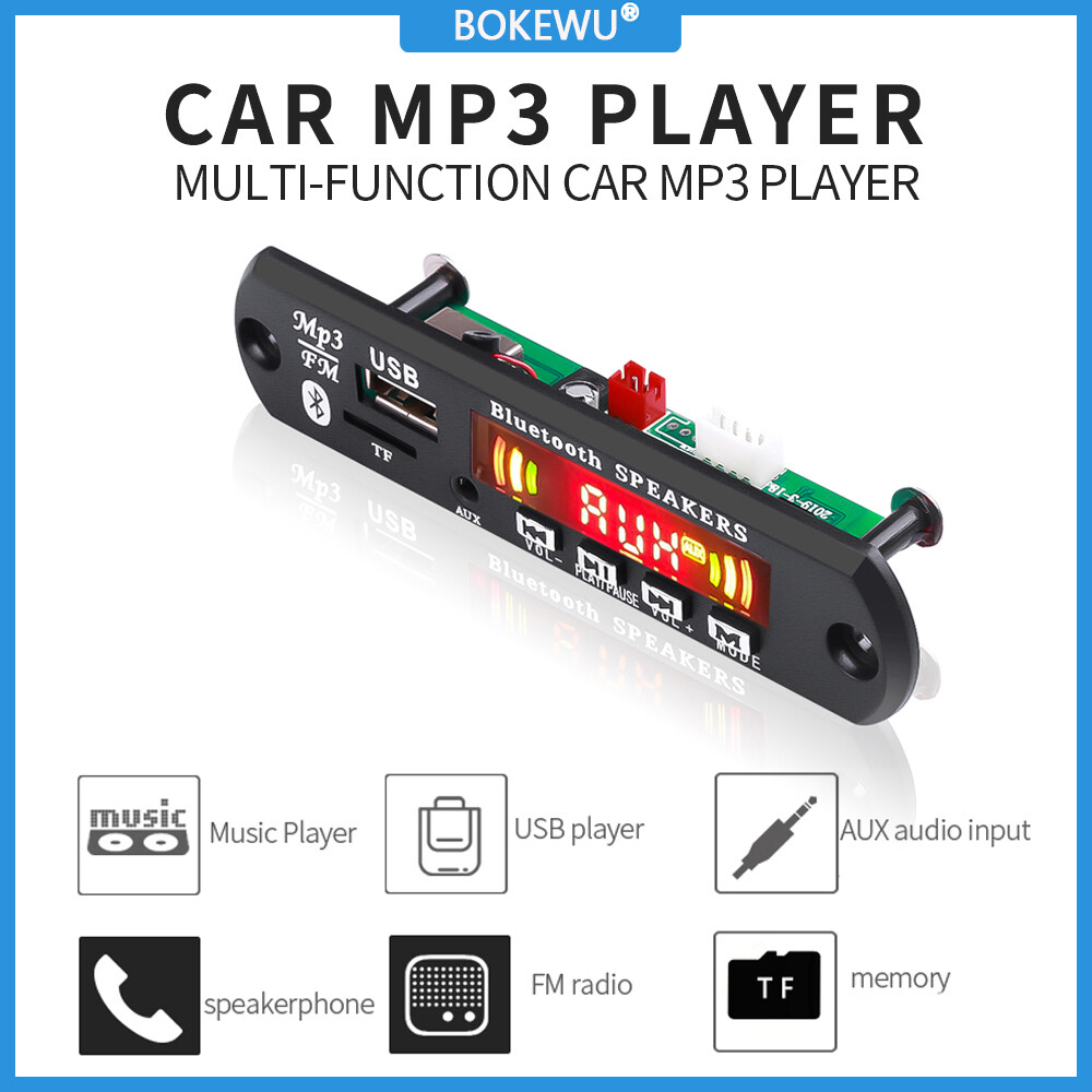 BOKEWU Bảng Mạch Giải Mã MP3 WMA Bluetooth 5.0 5V 12V Mô-đun Radio FM TF USB Âm Thanh Xe Hơi Màn Hình Màu Kèm Mic Ghi Âm Cuộc Gọi