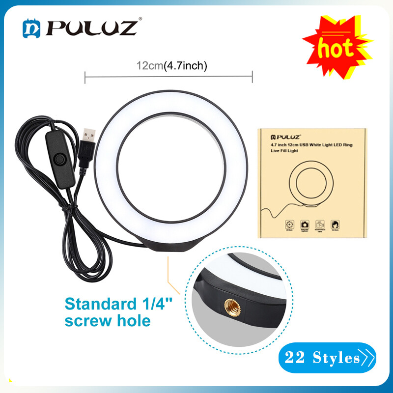 PULUZ 12cm 16cm 26cm 30cm Portable Ringlight Selfie Full Set LED Ring Light With Tripod Phone Holder Clip and Flexible Arm for Vlog Video Beauty Makeup Live Portrait Tiktok Foldable Tripod