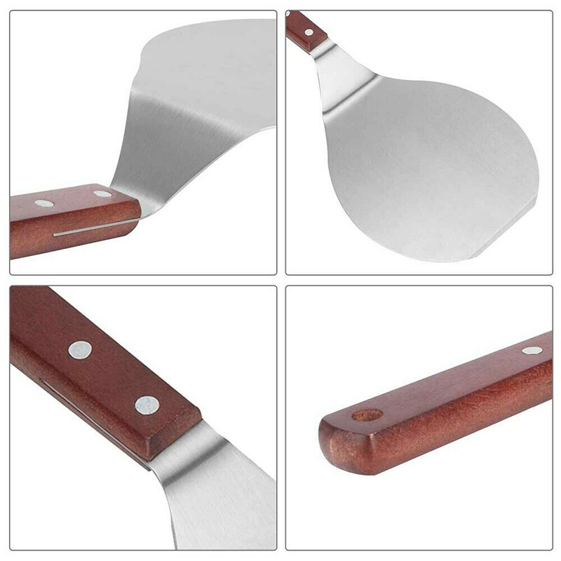 Stiup 1 cái mái chèo vỏ pizza bằng thép không gỉ khay làm bánh xẻng dụng cụ làm bánh, tay cầm bằng gỗ