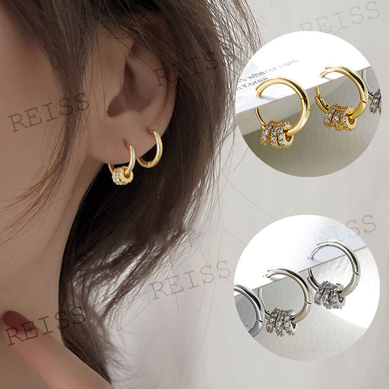 Bông Tai Vòng Zircon Tinh Tế Nhỏ Bông Tai Thả Hình Tròn Vàng Đơn Giản Bông Tai Xỏ Lỗ