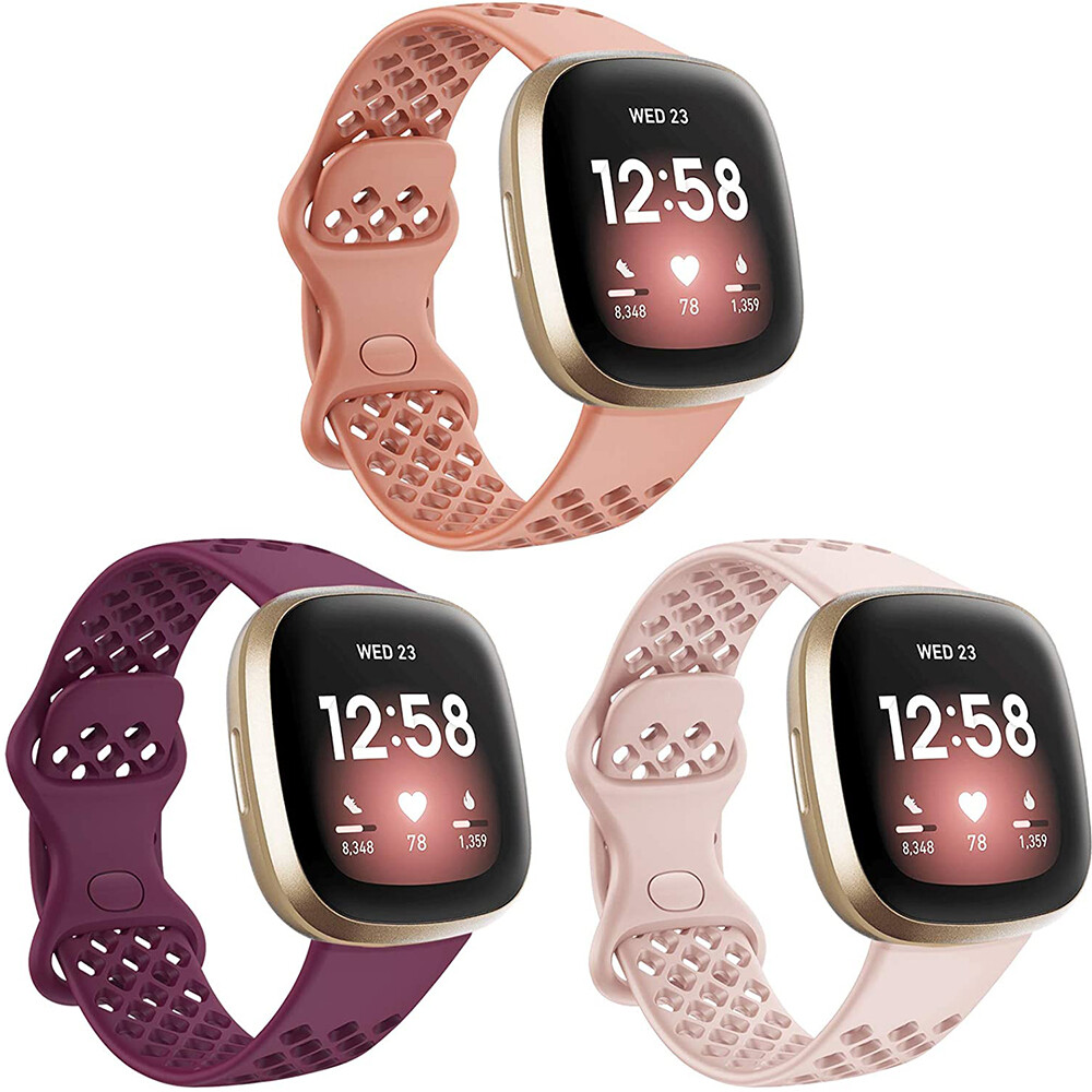 3 gói ban nhạc, tương thích với fitbit sense, fitbit versa silicon thể thao không thấm nước 3 ban nhạc đối với phụ nữ người đàn ông đồng hồ thông minh fitbit versa 3/ fitbit sense có lỗ thoáng khí