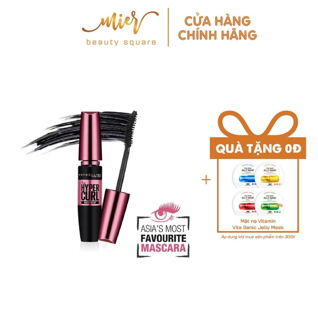 Mascara Dài và Cong Mi Maybeline New York Hyper Curl Waterproof Chuốt Mi Không Lem Không Trôi 9.2ml - Màu Đen