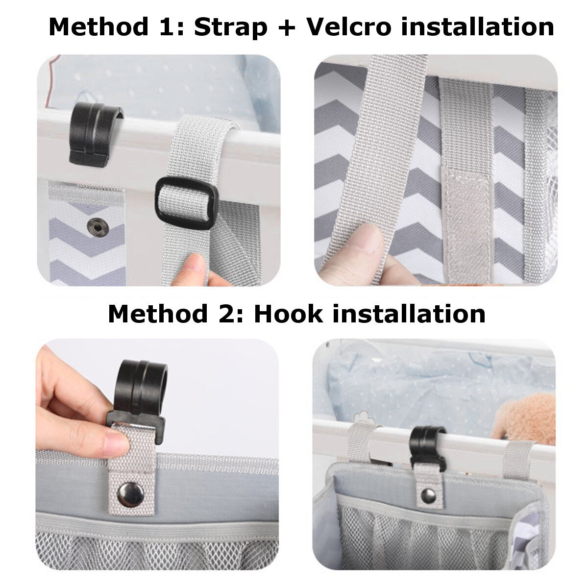 Generic Baby Crib Cot Bed Storage Bag Hanging Pocket Diaper Nappy Clothes Organizer Bag Grey