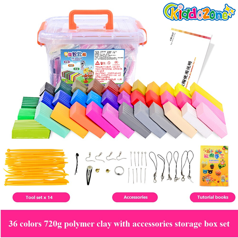 KiddoZone 24/36 Colors Air Dry Clay Kit Polymer Clay Magic Modeling Clay Đất sét siêu nhẹ với các phụ kiện, dụng cụ, hộp lưu trữ và hướng dẫn cho trẻ em Thủ công tự làm 20g mỗi màu