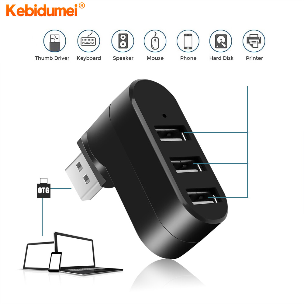 Kebidumei Bộ Chia USB 2.0 Bộ Chia USB 3 Cổng Bộ Chia Xoay Mini Bộ Chuyển Đổi Mở Rộng Cho Máy Tính Xách Tay Máy Tính Xách Tay Máy Tính Để Bàn