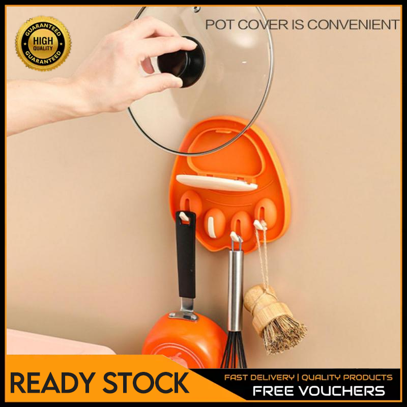 Kitchen Pot Lid Holder With Wall Hooks Knife Spatula Rack Spoon Fork Shelf Cute Cat Paw Tools Organizer For Kitchen Non-slip Pad ราคา 72 บาท*ส่งฟรี
