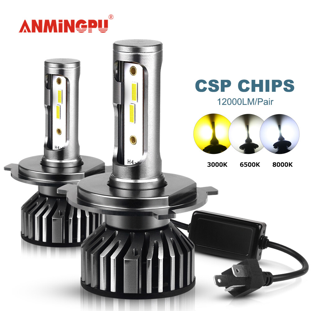 ANMINGPU Bóng Đèn Pha Ô Tô 12000LM 3 Màu Sắc Đèn Pha 50W H4 Led Hi Lo H7 H8 H11 Led Canbus 9006 HB4 9005 HB3 Hir2 H3 H1 Led CSP