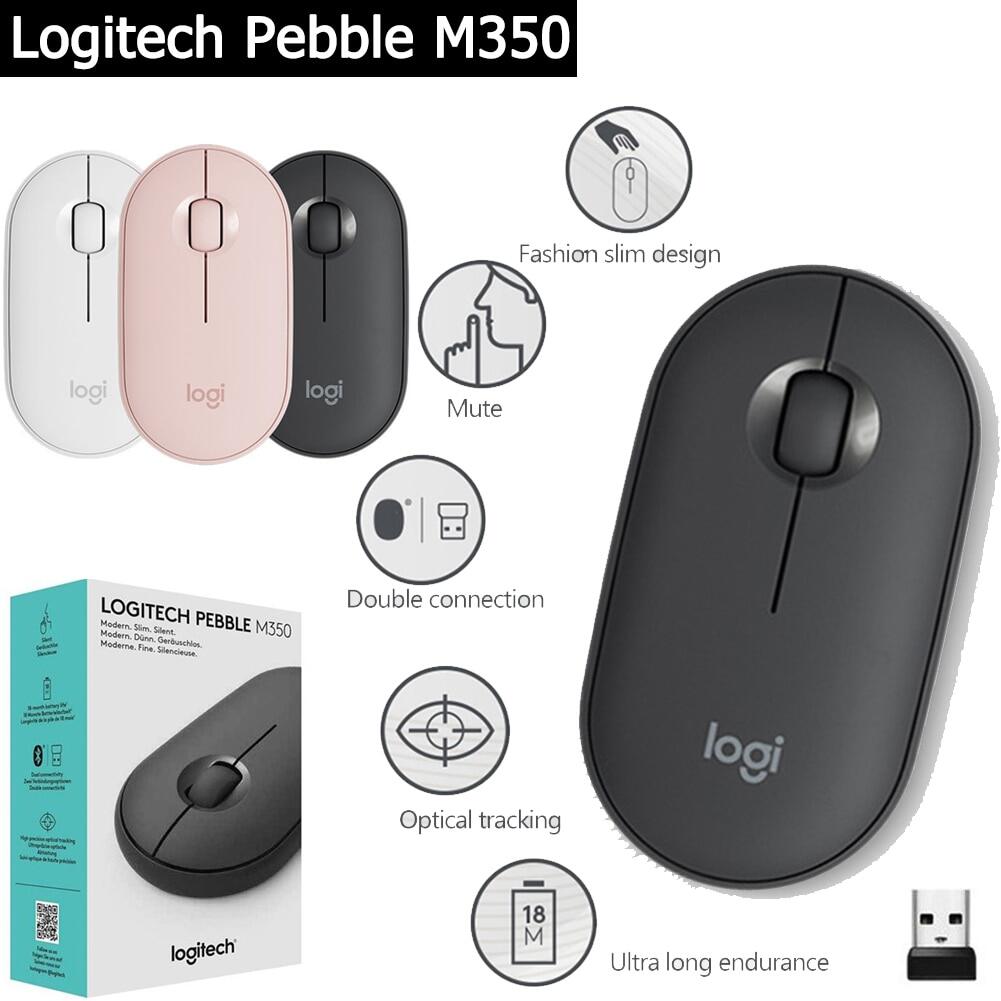 ZZOOI Logitech Mouse Pebble M350 Wireless Bluetooth Mouse 1000DPI Slim Mute Fashion Computer Mice +USB Receiver For iPad Tablet Laptop