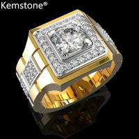 Kemstone แหวนหมั้นคริสตัลสีทองเงาแฟชั่นสำหรับผู้ชายเครื่องประดับ