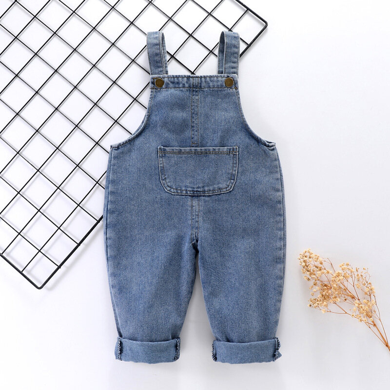 DIIMUU Thời trang mùa xuân 1-4 năm trẻ em Denim Quần yếm nam Quần yếm Quần áo trẻ em Con trai Jeans Quần dài trẻ em Quần áo