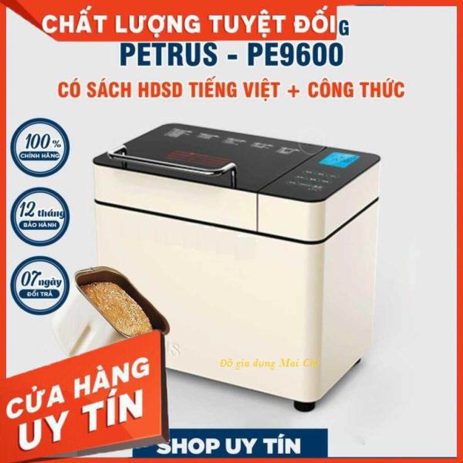 Combo máy làm bánh mỳ petrus pe9600vn + âu kem. máy làm bánh mì tự động bản tiếng việt bảo hành 12 tháng