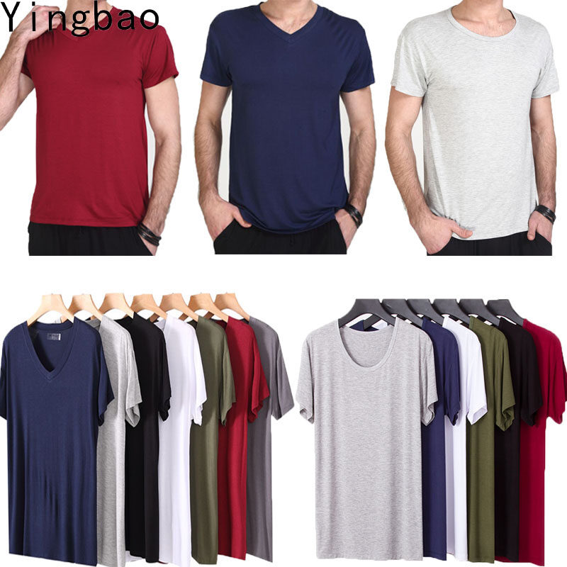 Yingbao Bamboo fibre L-6XL T shirt Men Cotton Soft Comfy Undershirts Short Sleeve Tees Casual Summer T-Shirt Loose Round Neck Male Fashion Tshirt Plus Size Black Grey Dark Blue Green Maroon White Solid Color