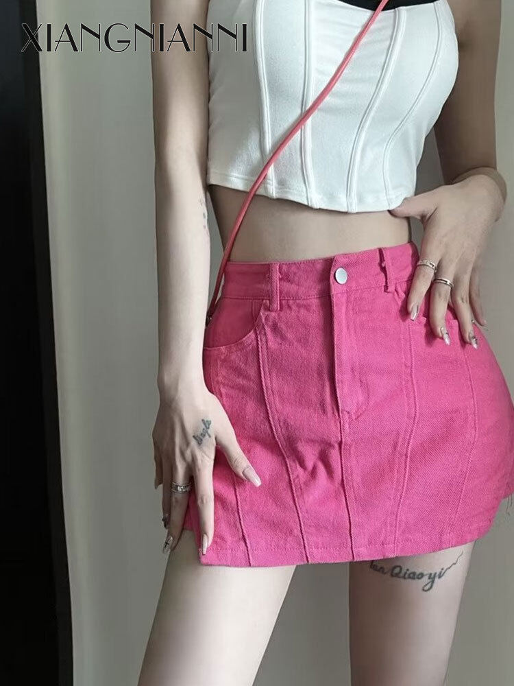 Xiang Nian Ni váy xinh nhẹ nhàng váy khí chất mùa hè váy quần hai mảnh giả váy váy denim nữ