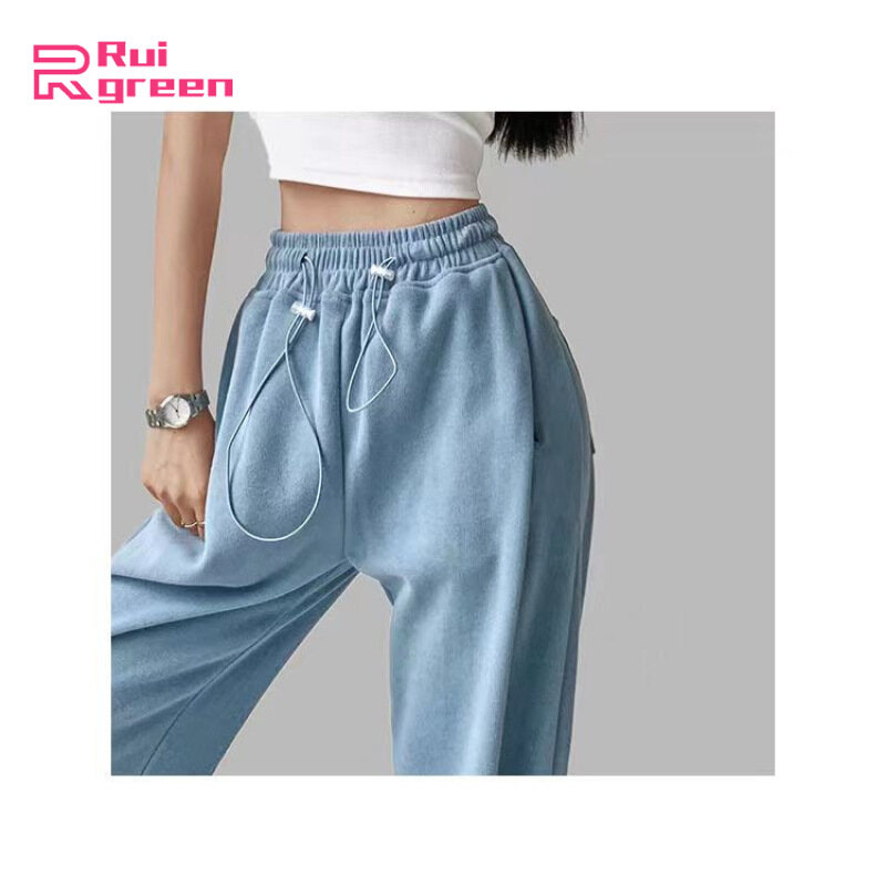 Quần Tập Thể Dục Nữ Quần Jogger Dáng Rộng Màu Trơn Thời Trang Quần Thoáng Khí Nhẹ Cạp Cao Để Tập Thể Dục Màu Sắc: Xanh Dương Kích Thước: S