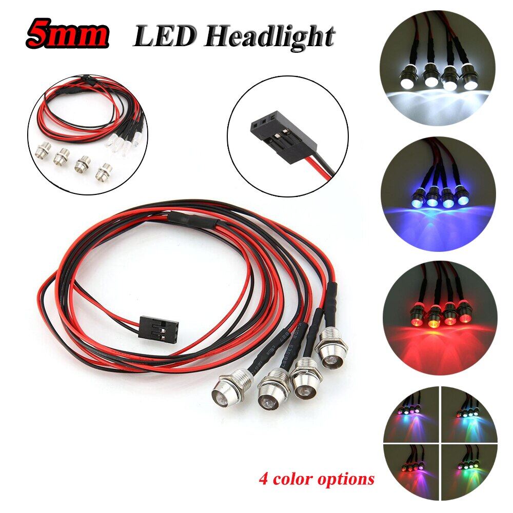 5mm 4pcs đèn pha trắng/xanh/đỏ/đầy màu sắc đèn pha đèn led cho xe rẽ rc mô hình traxxas tamiya trục scx10 d90 đồ chơi