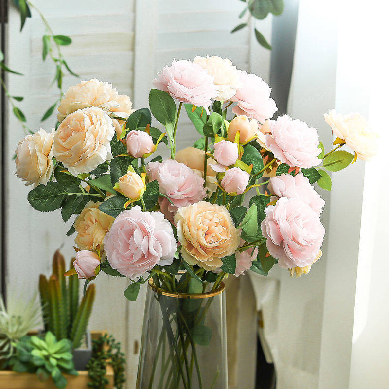 Peony artificial/fake flower dried flowers bouquet high-grade anti-real rose indoor living room decorations furnishings table flower