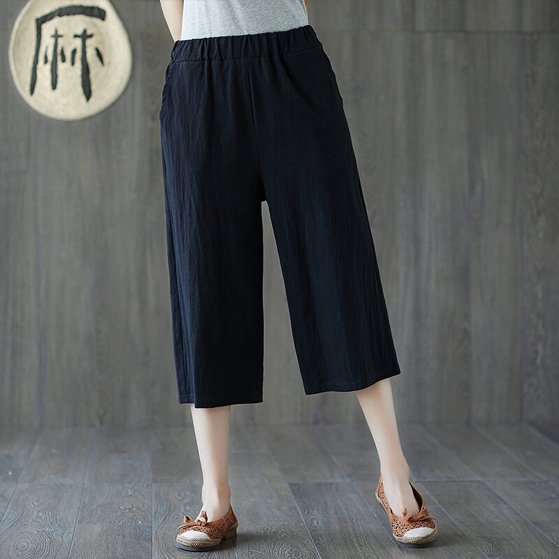 Quần Lửng Vải Cotton 100% Cho Nữ, Quần Ống Rộng Cỡ Lớn Dáng Rộng Phong Cách Mới Mùa Hè