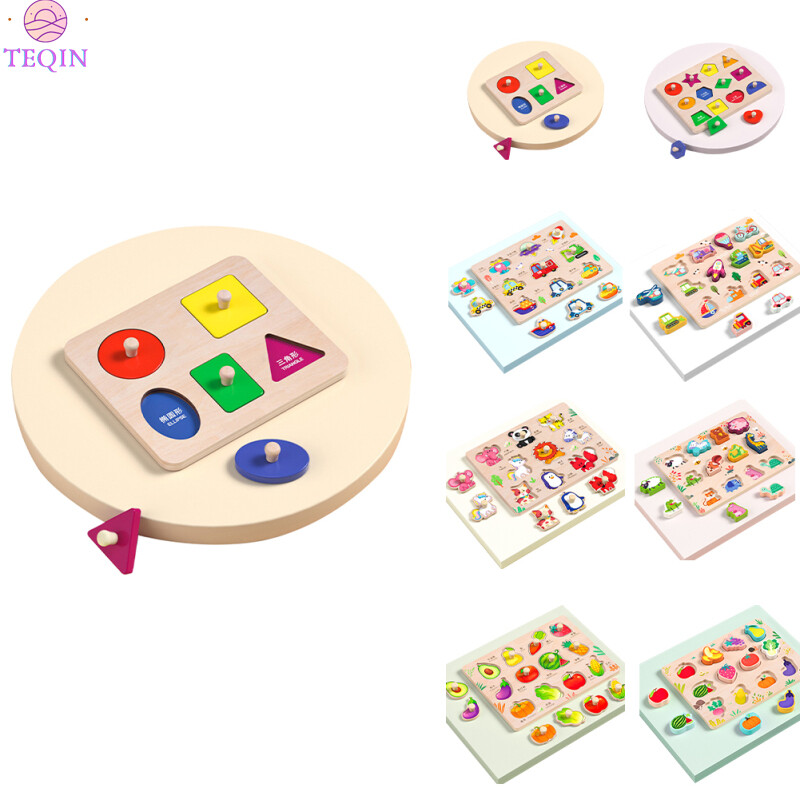 TEQIN IN stock Wooden Puzzles For Toddlers 0-3 Years Old Wooden Peg Animal Traffic Shape Jigsaw Puzzles Early Educational Toys For Kids