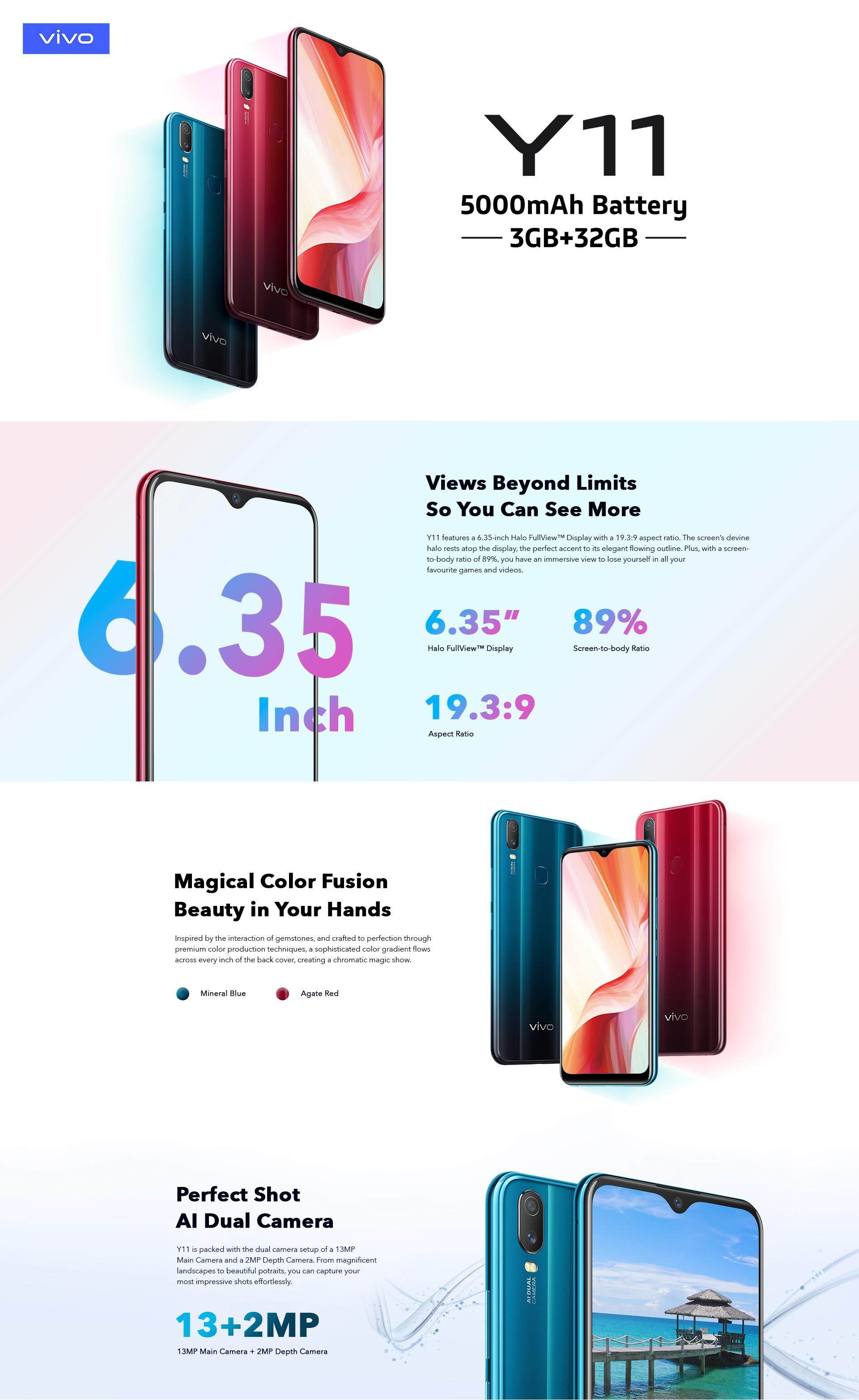 Vivo Y11 (3GB RAM 32GB ROM 5000 mAh) Original Set By Vivo Malaysia