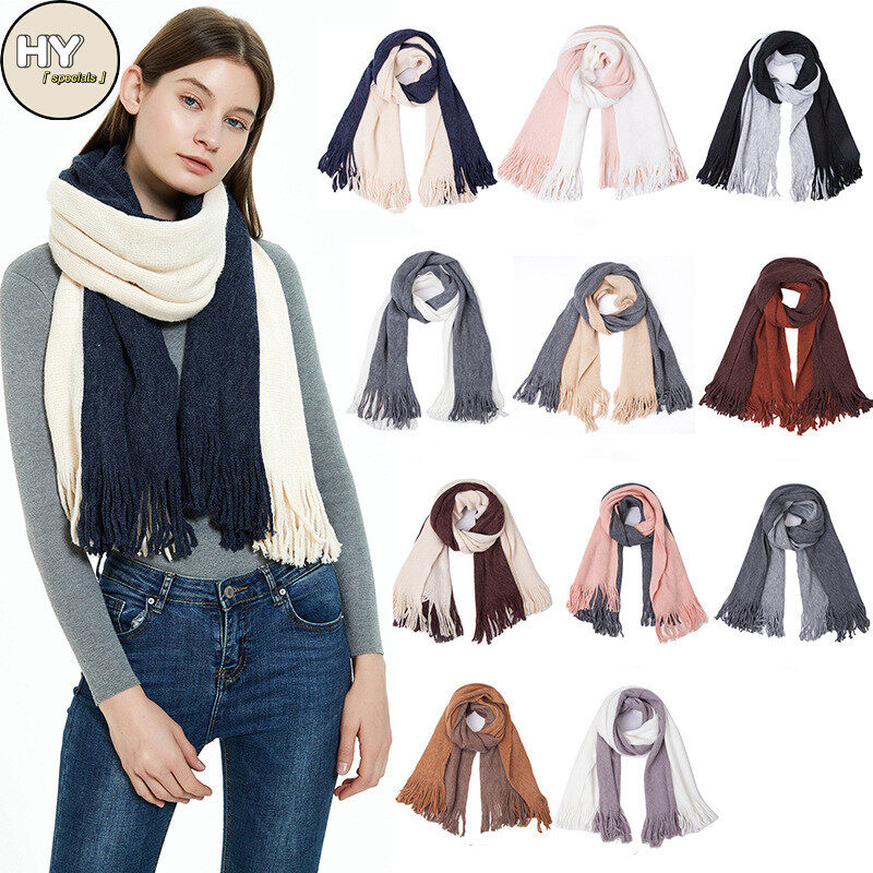 2023 mùa thu khăn quàng cổ mùa đông phối màu cho nữ Cashmere len ấm dày đan khăn choàng giản dị nữ du lịch ngoài trời khăn quàng mềm trượt tuyết