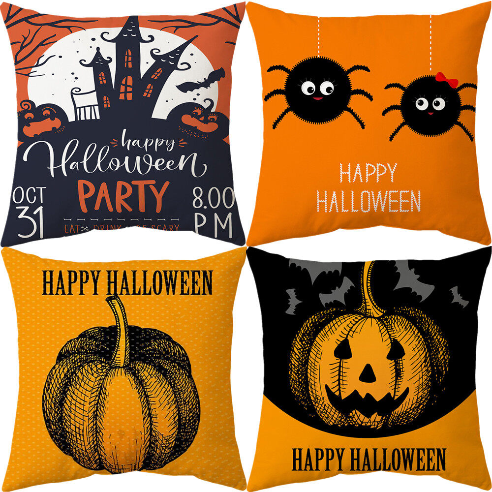 45x45cm Orangeblack Pillowcases Shams 4pcs Empty Throw Cushion Cover Halloween Theme Decorative