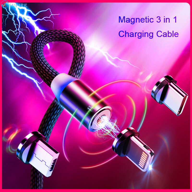 Cáp Sạc Nam Châm Xoay 360 ° Cáp Sạc Nam Châm Cáp Dữ Liệu Từ Tính Cáp Sạc Nhanh Micro USB Loại C Cáp Sạc Nylon Cho Iphone Samsung Huawei Xiaomi Viovo Oppo Dây Sạc Cáp Nam Châm