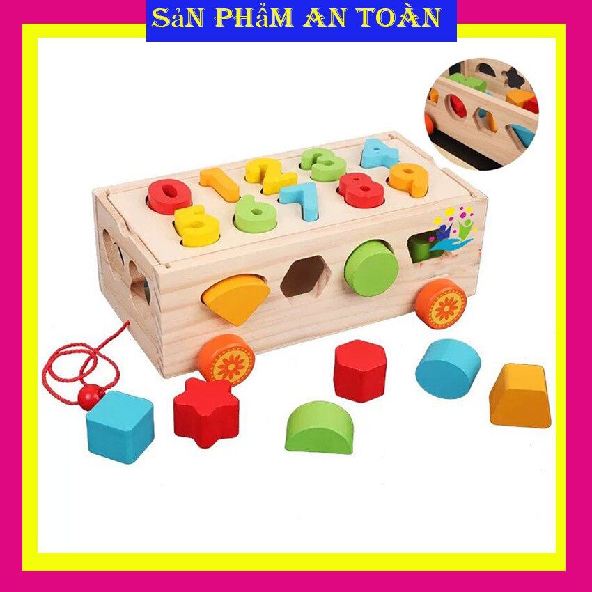 Xe ô tô thả hình, số - đồ chơi gỗ, xe thả hình và số