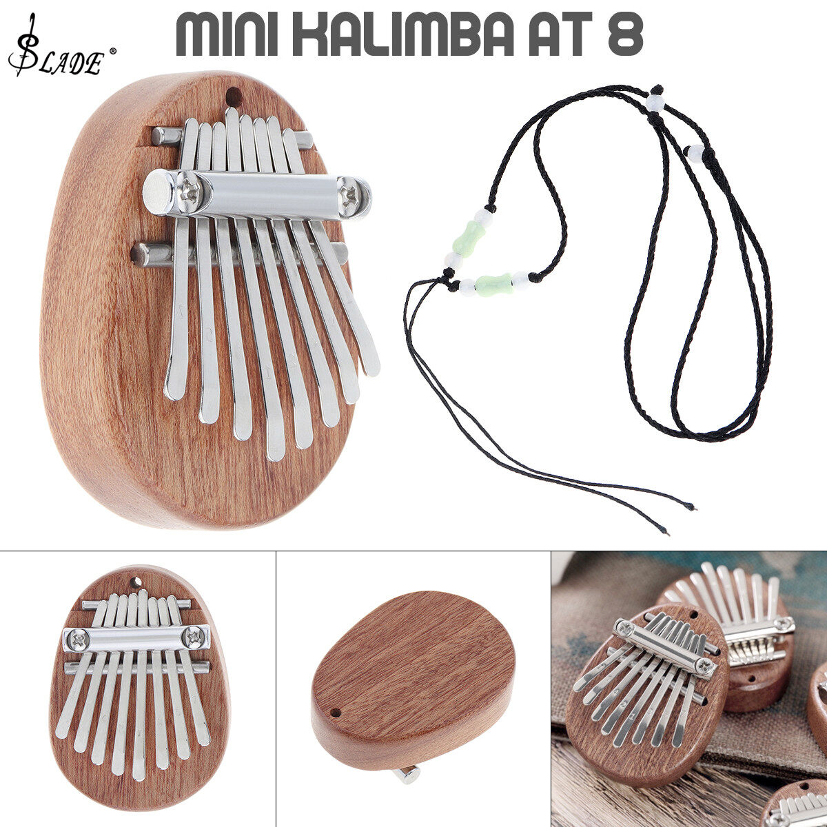 SLADE Mini 8 Key Kalimba, Đàn Piano Ngón Tay Bằng Gỗ Gụ Hình Giọt Nước Dụng Cụ Trang Trí Mbira