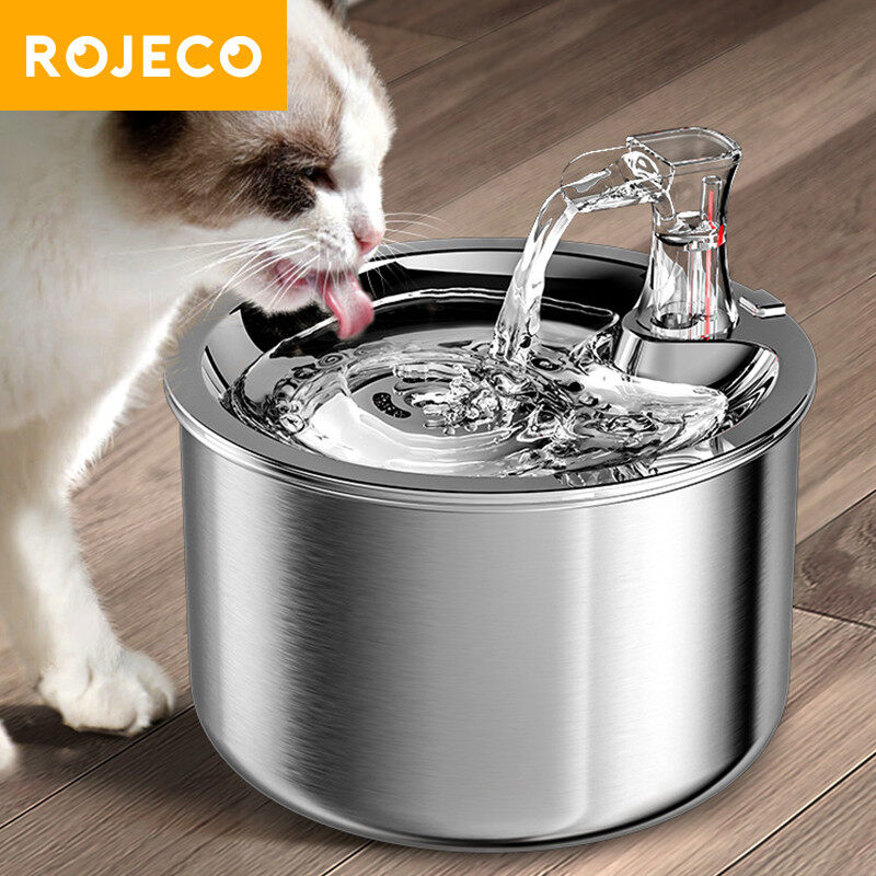 ROJECO Smart Pet Water Fountain Stainless Steel 2L Automatic Water Dispenser For Cat Dog Bird With Ultra-Quiet Pump And Water Level Window ราคา 285 บาท*ส่งฟรี