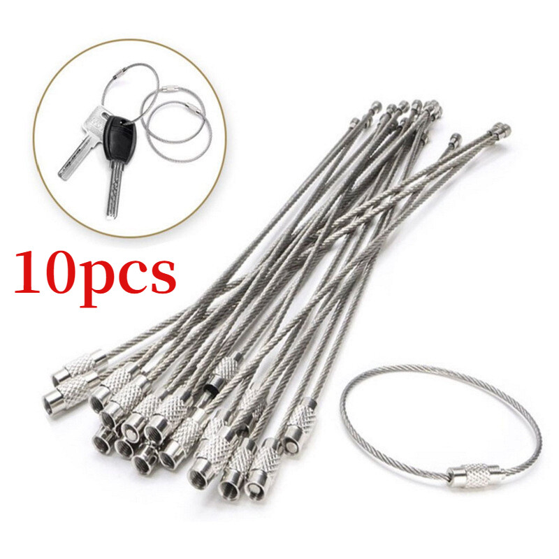 10 chiếc móc chìa khóa dây thừng móc khóa dây thép không gỉ móc chìa khóa cáp carabiner đi bộ đường dài ngoài trời