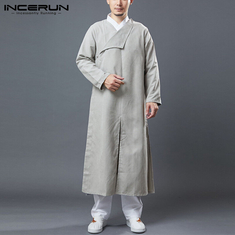 (Phong Cách Giải Trí) INCERUN Nam Hoài Cổ Trung Quốc Dáng Suông Đơn Giản Phù Hợp Với Kaftan Áo Cardian Có Nút Outwear T Áo Sơ Mi