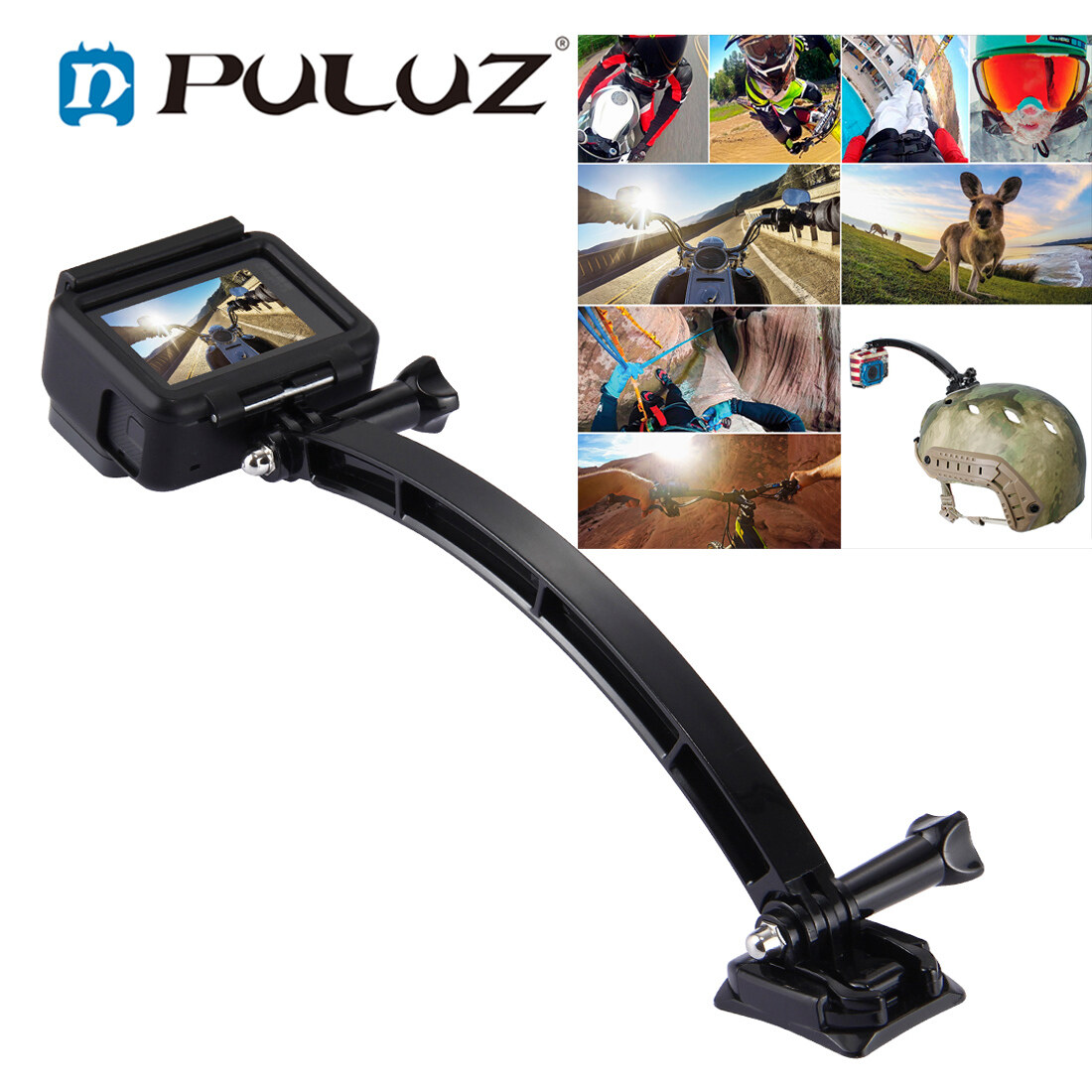 PULUZ Bộ Cánh Tay Nối Dài Mũ Bảo Hiểm Máy Ảnh Thể Thao Trọng Lượng Nhẹ Chắc Chắn Để Đạp Xe Phụ Kiện Máy Ảnh Thể Thao Xe Máy Ngoài Trời