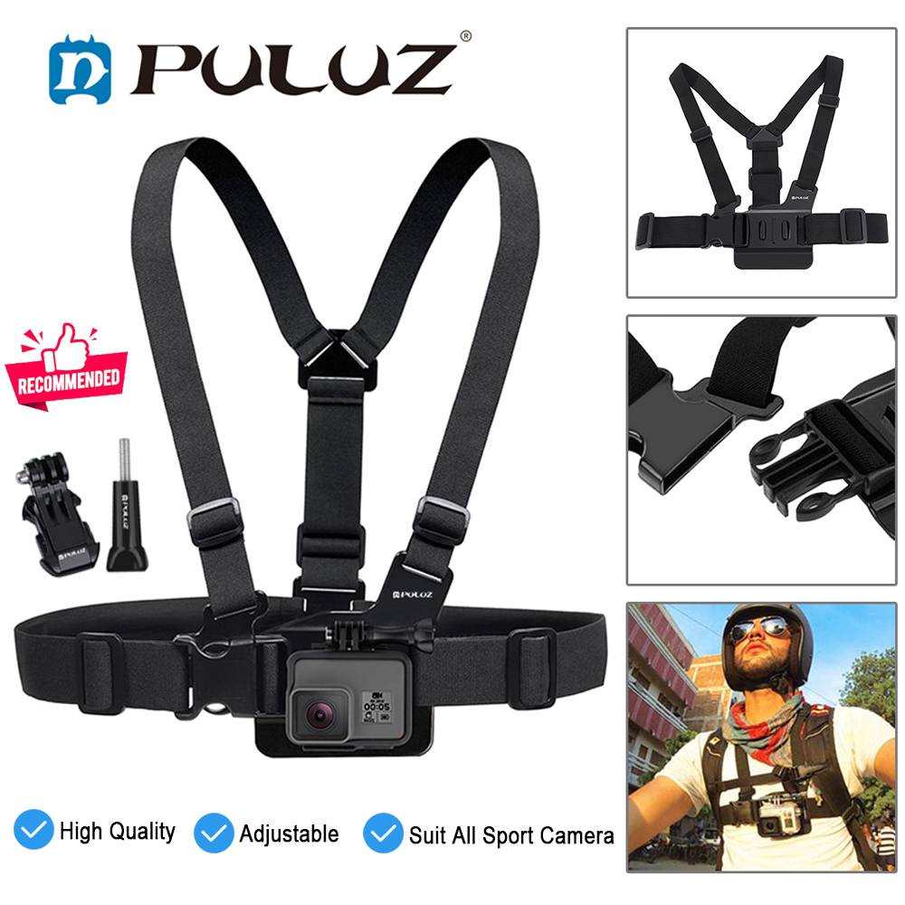 PULUZ Dây Đai Gắn Thân Điều Chỉnh Được Mới 2021 Dây Đeo Ngực Cho Gopro HERO10 GoPro 9 HERO 8 GoPro 7 GoPro 6, 5 4 3 + 3 Với Móc Treo J & Vít Dài Cho Xe Đạp Leo Núi Đua Xe Thể Thao