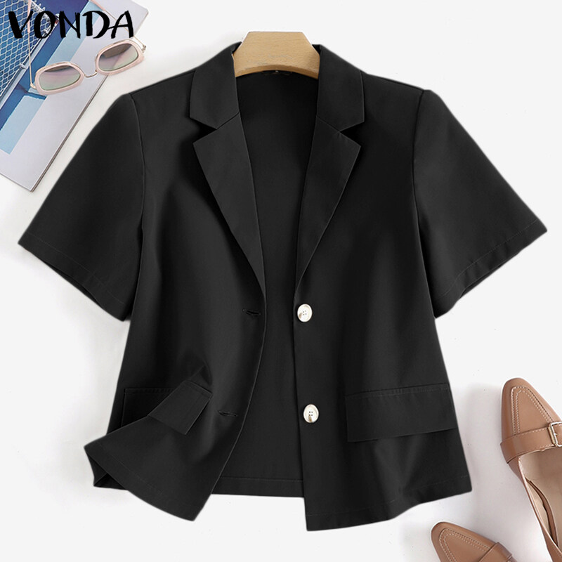 VONDA Women Business Single Breasted Solid Blazer Formal Leisure Office Turn-Down-Collar Suits (Korean Causal) #2