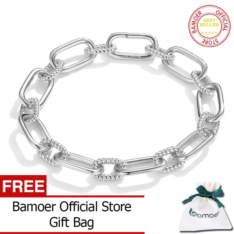 BAMOER Vòng Tay Kẹp Giấy Tình Yêu 2 Màu Trang Sức Bạc 925 Cho Nữ BSB076