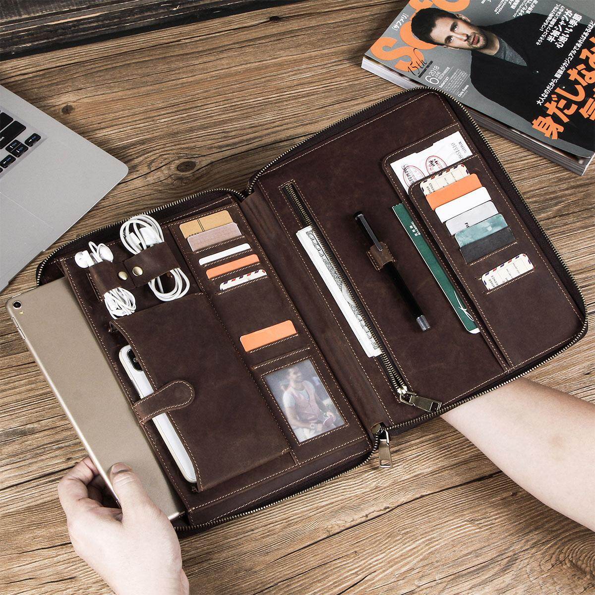 Liên Hệ Ốp Da Retro Gia Đình Cho iPad Pro 10.5 Air 3 11 2019 Túi Điện Thoại Folio Túi Đựng Tai Nghe Hộ Chiếu Bảo Vệ Dây Kéo Vỏ Máy Tính Xách Tay