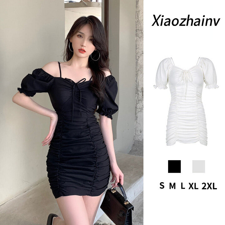 Xiaozhainv Váy Nữ Váy Ôm Sát Dây Đeo Ngắn Tay Bong Bóng Gợi Cảm Mới Váy Ngắn