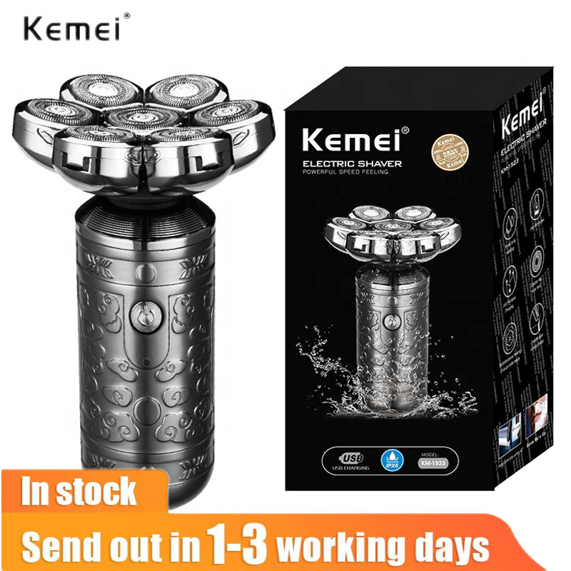 Kemei 7-blade professional beard hair electric shaver for men rechargeable head electric razor bald shaving machine metal shell ราคา 769 บาท*ส่งฟรี