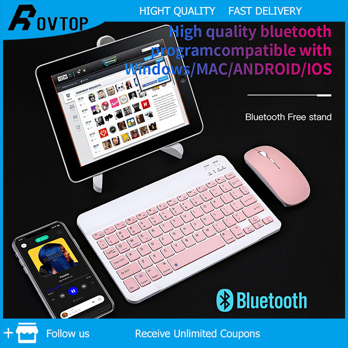 Rovtop Bàn Phím Không Dây Bluetooth Thông Dụng-Bàn Phím Dành Cho Windows/MAC/Android/IOS/Điện Thoại/iPad/Máy Tính Bảng Chuột Bluetooth Bàn Phím iPad Màu Không Tiếng Ồn Nhỏ