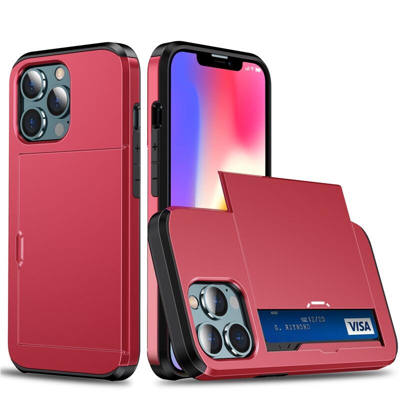 Túi Đựng Thẻ Trượt Chống Sốc Ốp Điện Thoại Giáp Cho iPhone 12 11 13 Pro Max XR XS Max X 7 8 Plus 12 