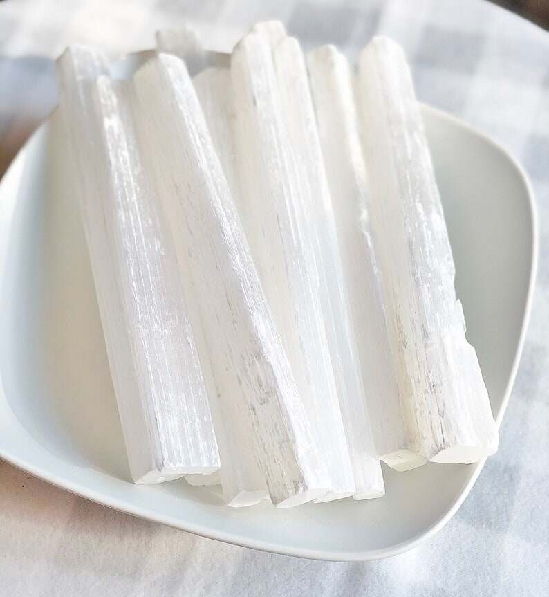 Selenite - Raw Selenite Wand - 8 inch Raw Selenite Crystal Wand - Healing Crystal - Protection Crystal - Removes Negative Energy - White