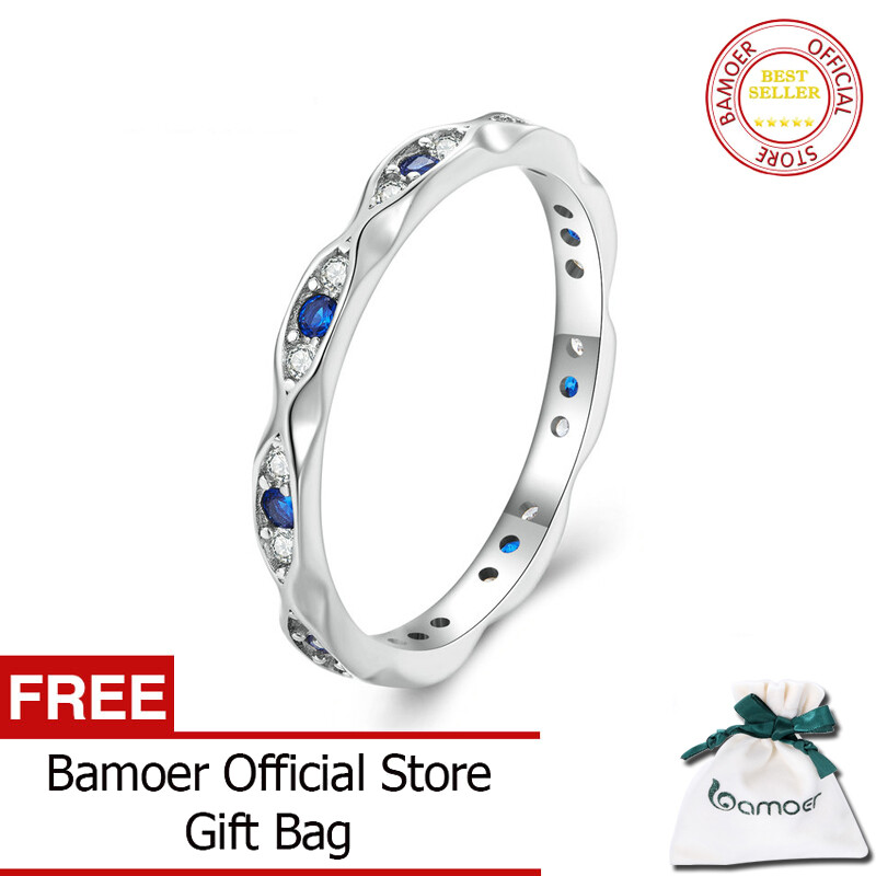 Bamoer nhẫn 925 zircon xanh dương bằng bạc sterling mắt quỷ dây đeo mắt quỷ may mắn cho nữ quà tặng trang sức đơn giản thời trang bsr423