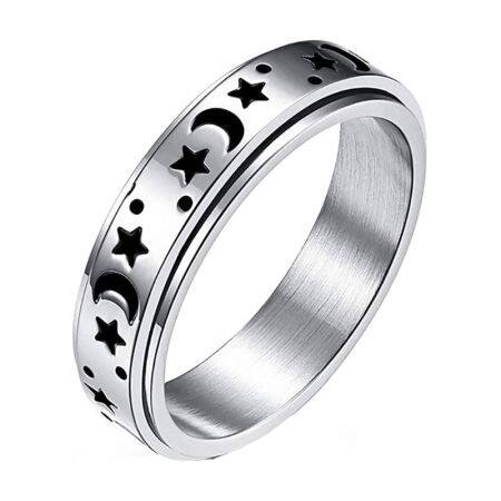 Stainless Steel Fidget Anxiety Ring for Women Men Fidget Spinner Stress Worry Rings Star Moon Spinning Rings