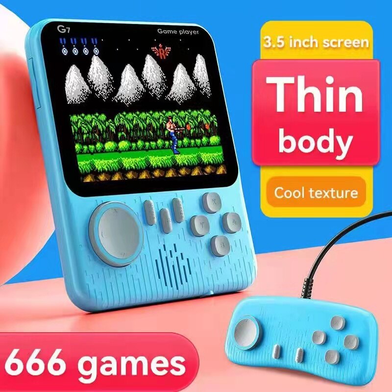 Máy chơi game video g7 máy chơi game cổ điển 666 trong 1 av out hai tay cầm chơi game cầm tay di động màn hình lớn 3.5 inch