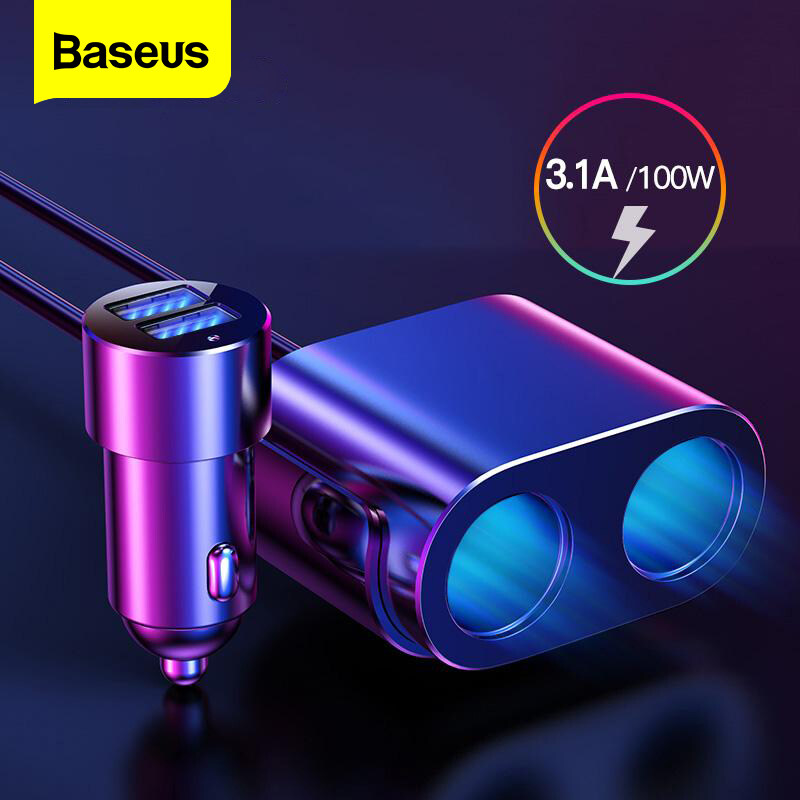 Baseus Bộ Chia Ổ Cắm Cho Xe Hơi Bộ Sạc Xe Hơi USB Kép 100W Bộ Chuyển Đổi Nguồn Cho Xe Hơi 12V-24V Cho Điện Thoại Bộ Chia USB Sạc Xe Hơi iPad