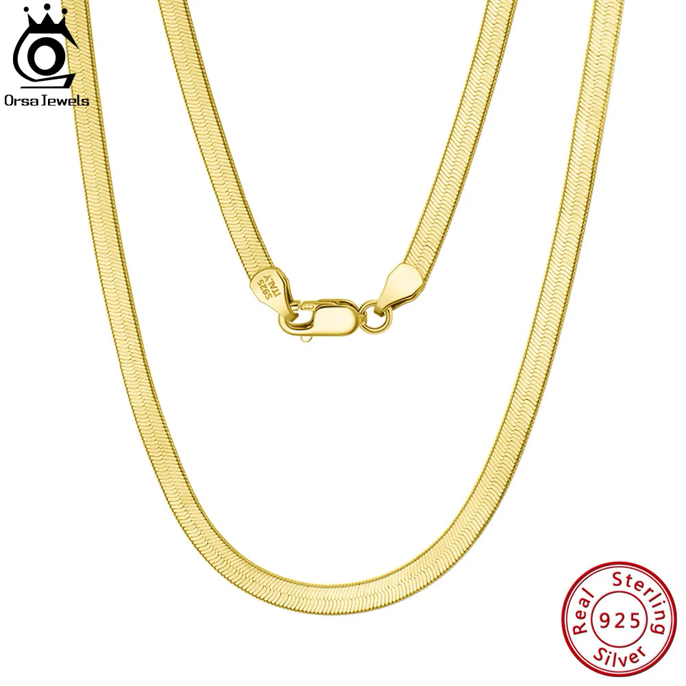 Orsa Đồ Trang Sức 925 Sterling Silver Bạc 3Mm Vàng Linh Hoạt Flat Chain Xương Dây chuyền kiểu da rắn Vòng Cổ Cho Phụ Nữ Dây chuyền cổ Đồ Trang Sức Sc35