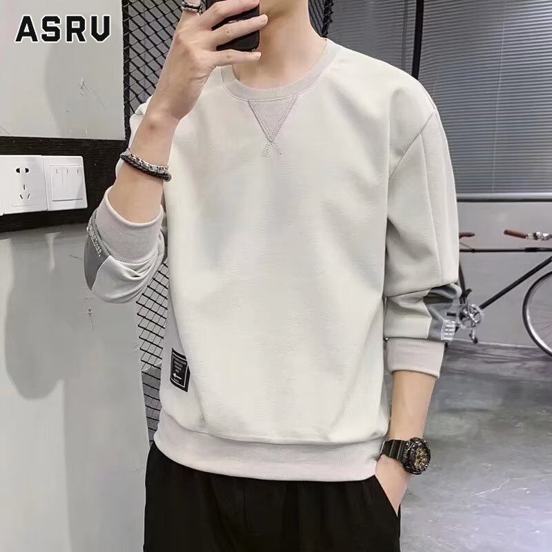 ASRV áo ba lỗ nam áo thun nam áo thun unisex Áo Nỉ Cổ Tròn Junior Áo Thương Hiệu Thời Trang Dáng Rộng Phong Cách Hồng Kông Nhật Bản Cho Nam Áo Thun Dài Tay Thường Ngày