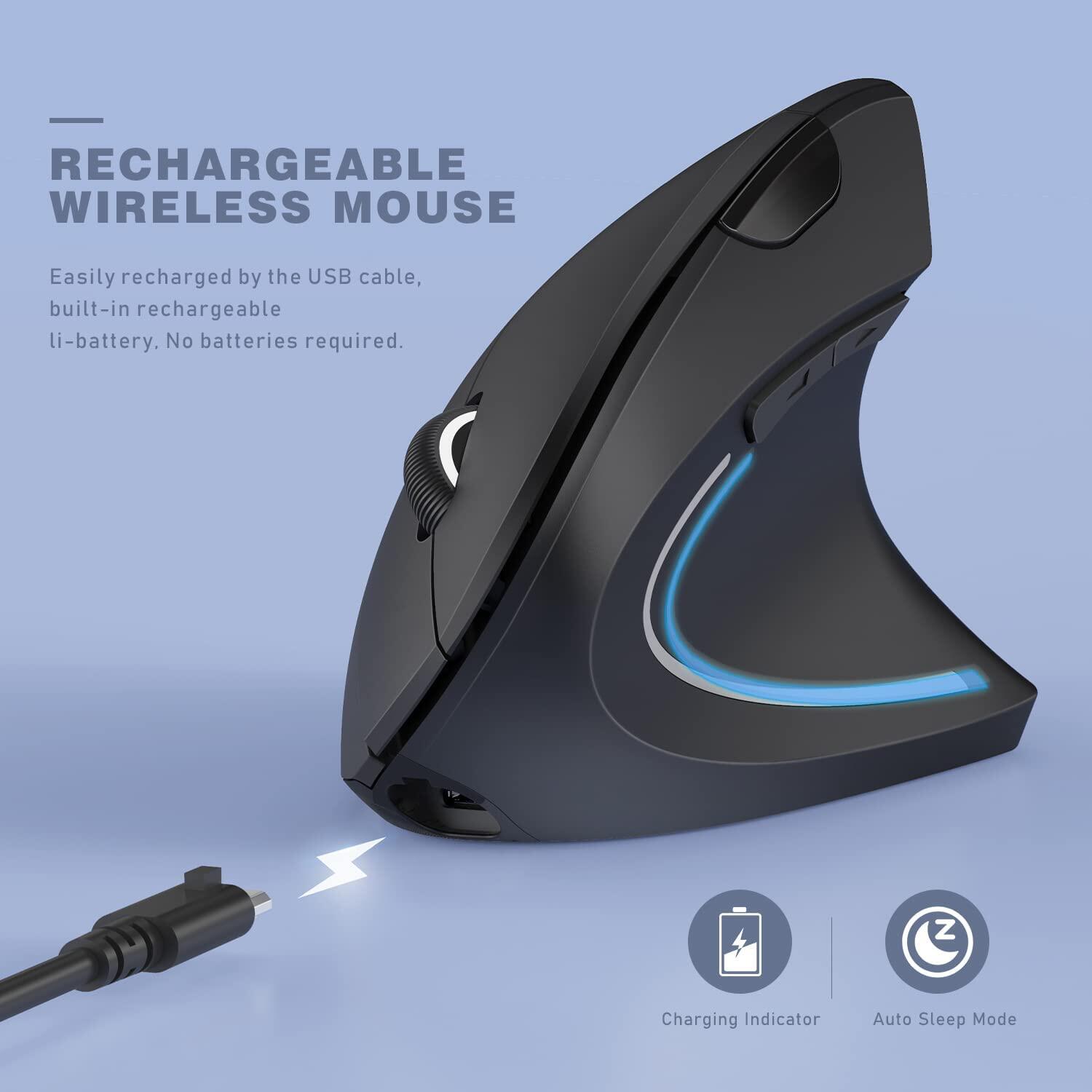 Chuyi 2.4GHz Rechargeable Wireless Vertical Mouse Ergonomic Wireless Bluetooth Mouse Adjustable 800/ 1200/ 1600/3200 DPI Gaming Mouse for Computer Laptop【Ready Stock】
