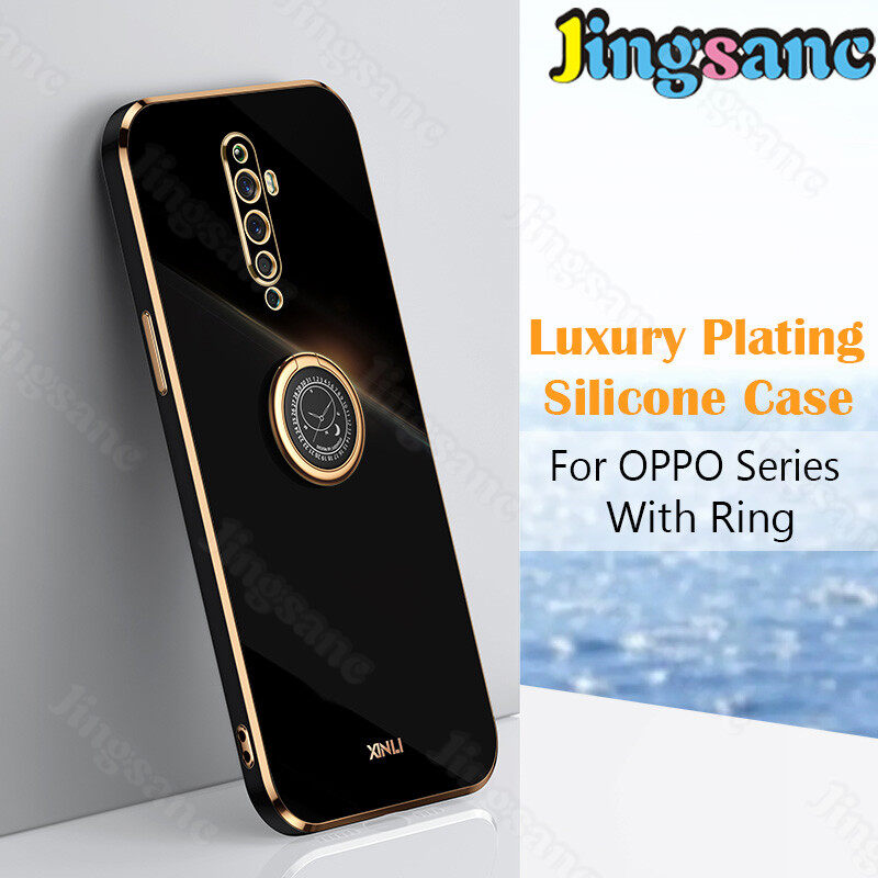 Jingsanc Ốp Điện Thoại Cho OPPO Reno2/Reno2 F Ốp Mạ Sang Trọng Với Giá Đỡ Nhẫn Ốp Cạnh Vuông Thẳng Mạ Điện Silicon Đơn Giản Ốp Lưng Ống Kính Toàn Diện Cho OPPO Reno 2/Reno 2 F